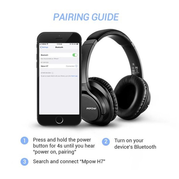 Mpow H7 Bluetooth Headphones Black (P) - Picture 7 of 10